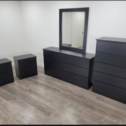 Dresser With Mirror, Chest And Two Nightstands 🌌 Comoda Con Espejo, Gavetero Y Dos Mesitas De Noche 🌌