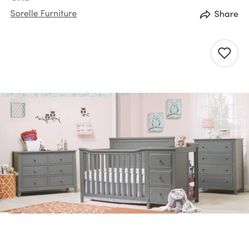 Grey Crib With Changing Table And Drawers