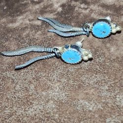 Turquoise And Sterling Silver Earrings 