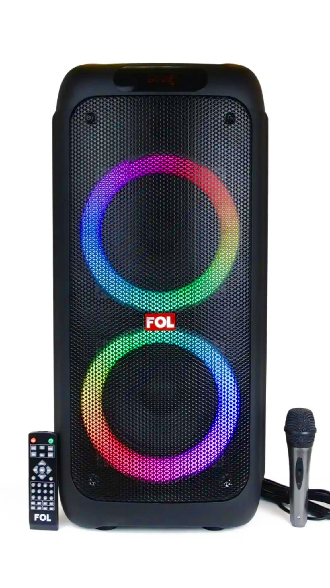 DUO 10′ SPEAKER WITH SUPER BASS RECHARGEABLE PORTABLE SPEAKER WITH MICROPHONE, LIGHT, AND REMOTE CON