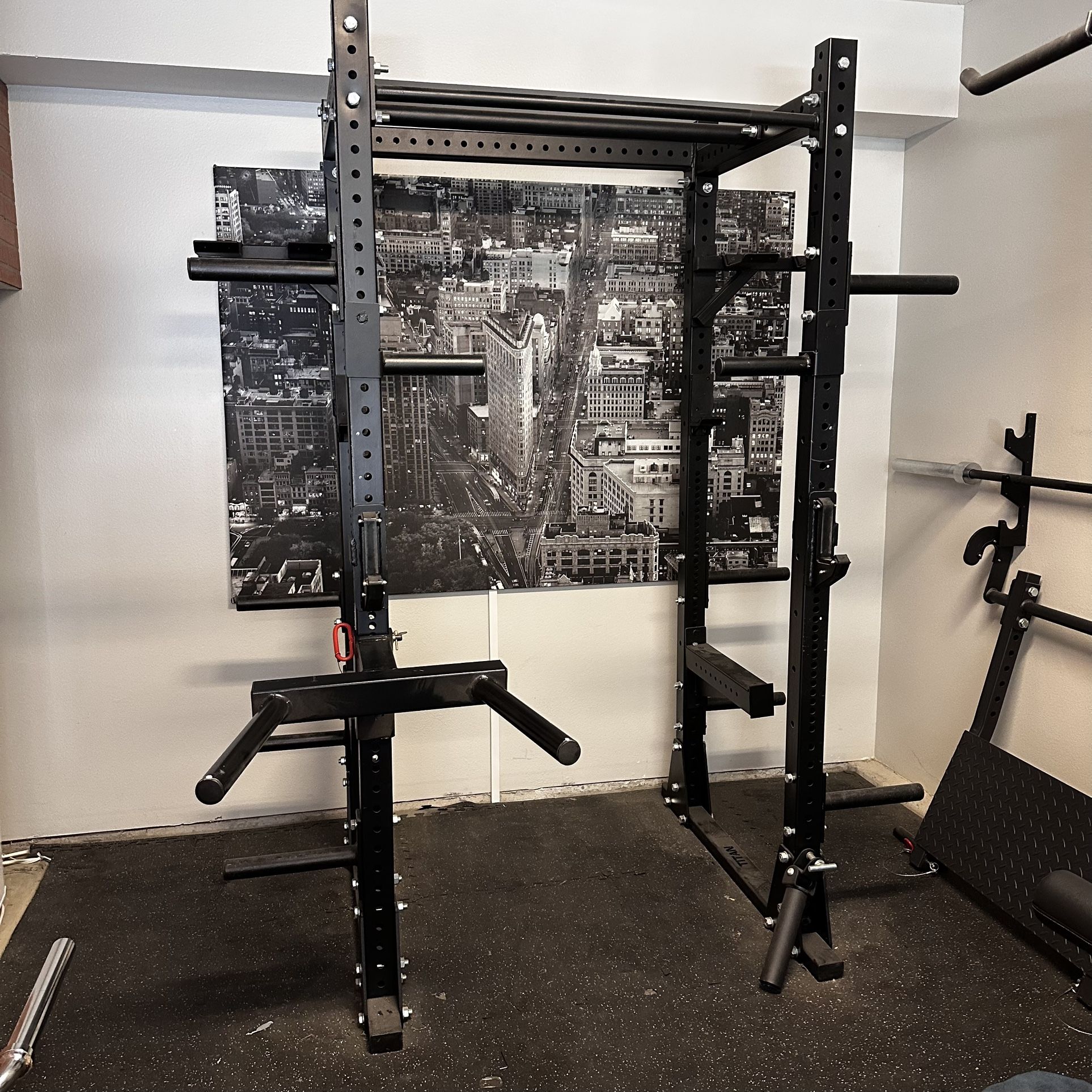 X-3 Titan Fitness Power Squat Rack Cage Tons Of Attachments Leg Press Gym Equipment