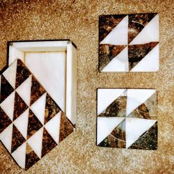 B&W Marble Jewelry Trinket Box & Matching Coasters