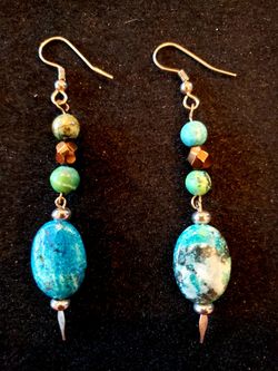 $8. Turquoise rock earrings. 3 in long.