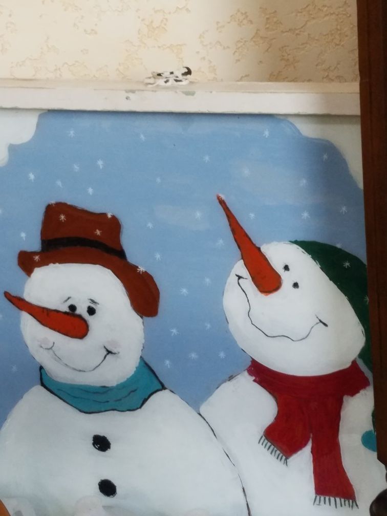 Painting on glass.Christmas snowpals, artist original painting