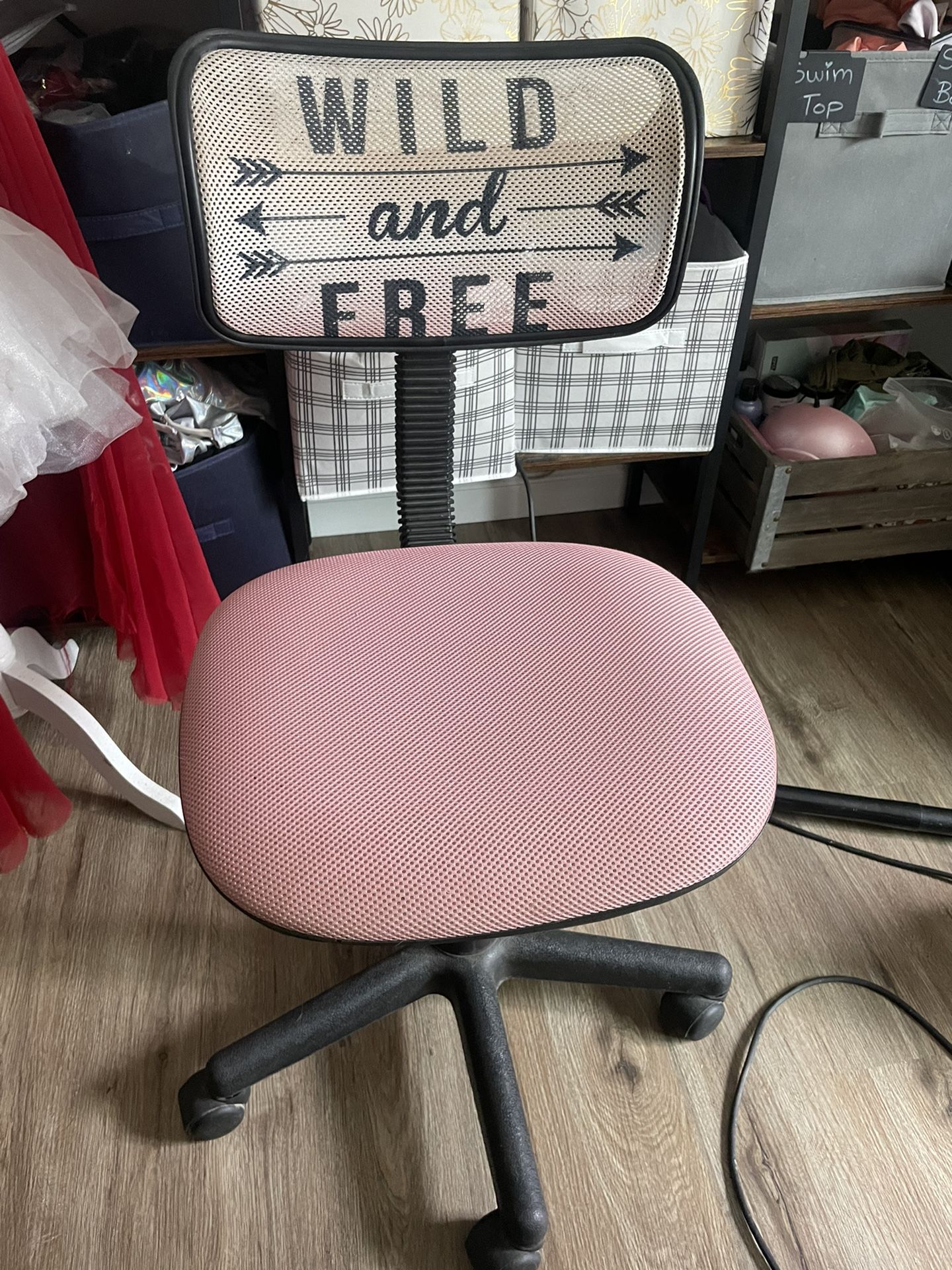 Used Pink And White desk rolling Adjustable Chair 