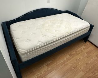 ::::Beautiful Navy Blue Upholstered Bed Frame;:;;