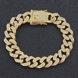 1pc Gold-color Metal Bracelet With Rhinestone For Men