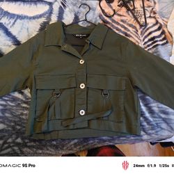 Army Green Jean Crop Top