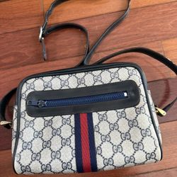 Authentic Vintage Gucci GG Monogram Crossbody – Web Stripe (Navy/Red)
