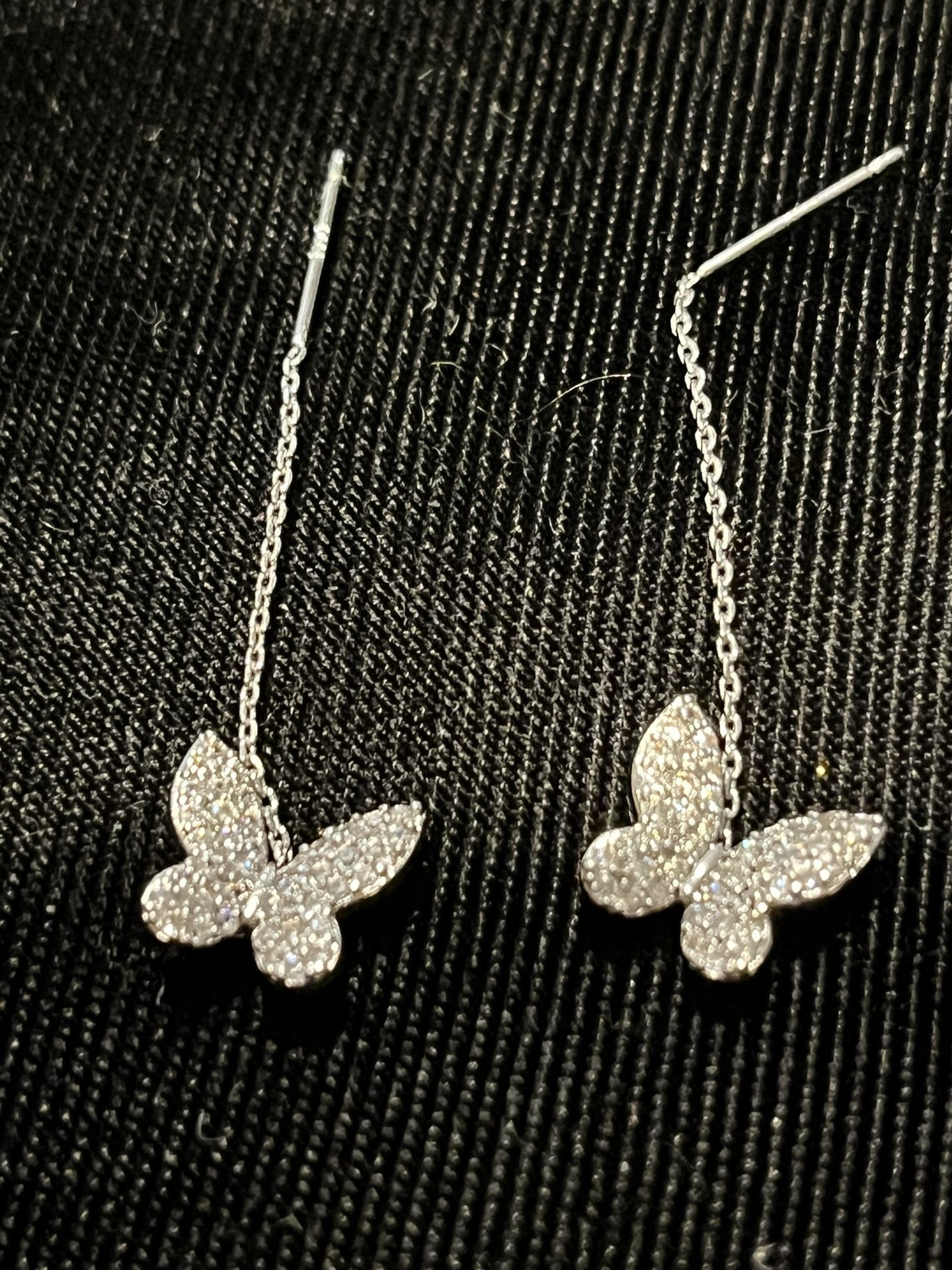 Silver Pave Butterfly Hanging Earrings , Post, 