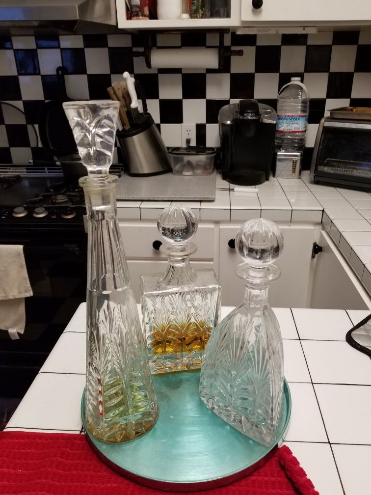 3 cut crystal decantors