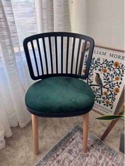 Green Suade Chair with Wooden Legs