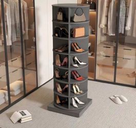 7 Tiers Rotating Shoe Rack Tower, 360° Spinning Shoe Rack, Revolving Storage Round Carousel Display, Freestanding Lazy Susan Organizer Display for Bed