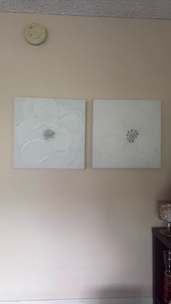White Flower Painting - Set of 2