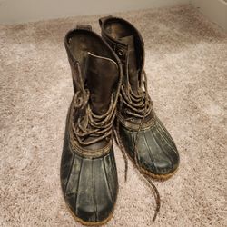 Lands End Mens 490642  Leather Duck Boots Mid Calf Lace Up Brown Size US 8D