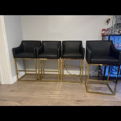 Set of 4 Gold Bar Chairs/Stools – Like New