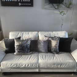 White Leather & Metal Couch & Chair Set For Sale