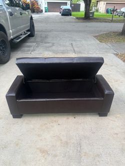 Dark Brown Faux Leather Storage Ottoman Bench