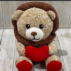 Animal Adventure Lion with Heart 7' Plush Sock Monkey Style Valentines