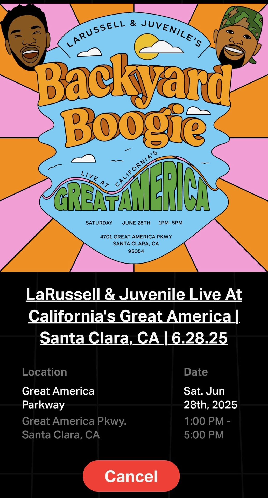 (Negotiable) Larussell & Juvenile Concert + Great America park Admission -2 Tickets