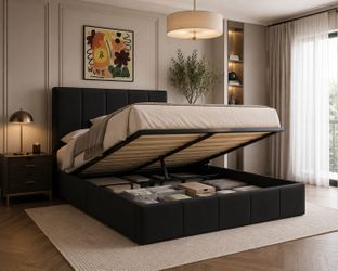 Full bed Velvet Lift Up Storage Bed Frame, Vertical Channel Tufted Headboard, Hydrualic Underneath Storage, Upholstered Platform Bed, Wooden Slats Sup
