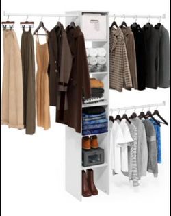 Furinno FANO Closet Organizers and Storage, 5-Tier Closet Storage Organizer with 3 Hanging Bars, Wardrobe Closet Shelf Towers, Adjustable Shelves, for