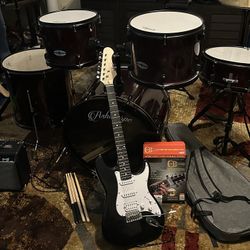 5 Piece Drum Set And guitar - Both New Out Of Box 