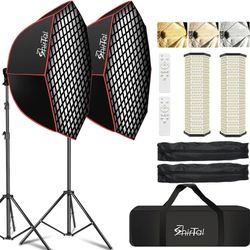 Softbox Photography Lighting Kit,37" Octange Softbox Lighting Kit with Honeycomb Grid 110W 2700K-6500K 11000Lux Dimmable LED Prismatic Lamp and Remote