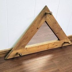 Good Times Era Hat Rack Triangular Rustic Wooden Vintage Peg Hooks Mirror