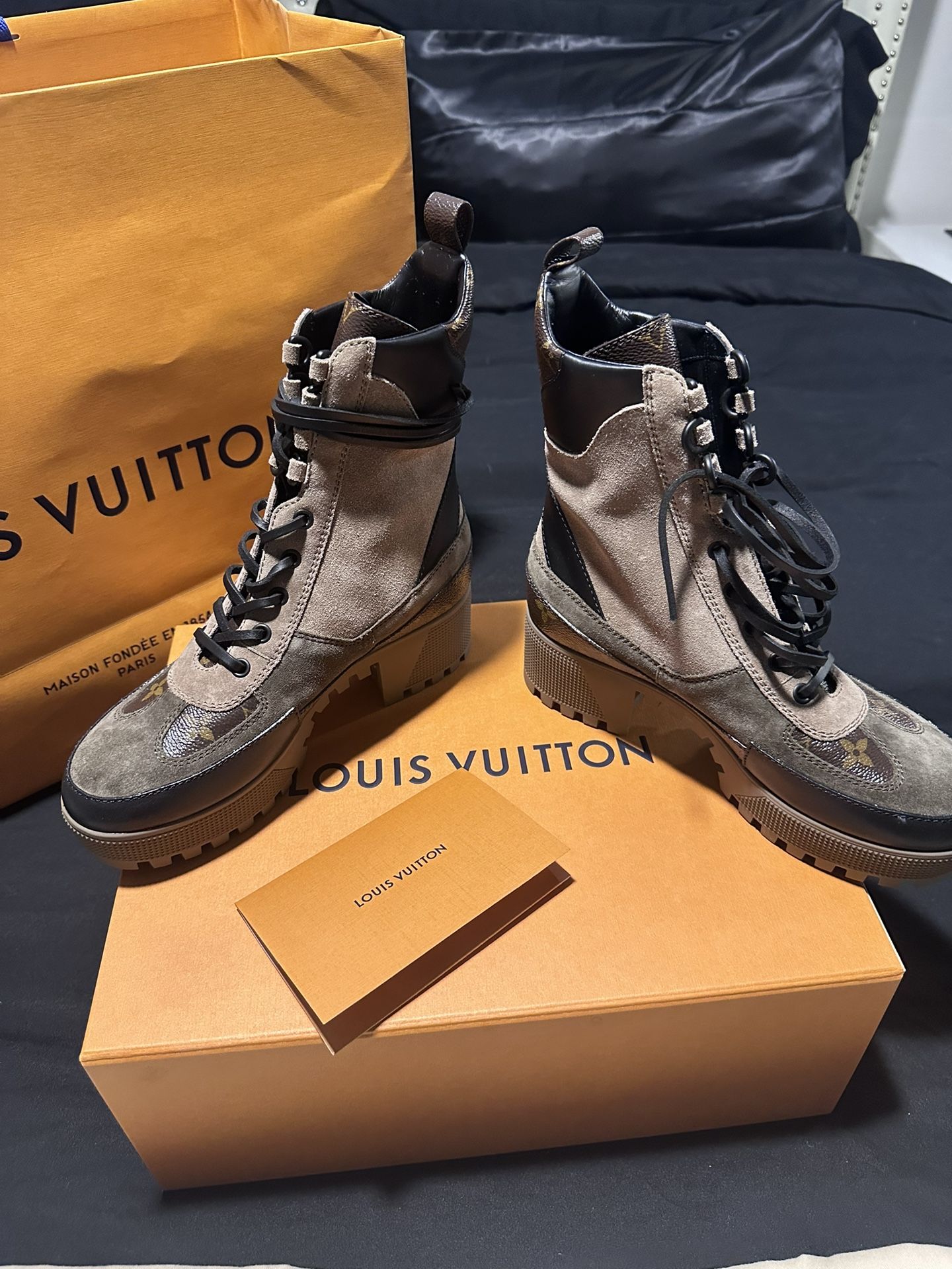 Louis Vuitton Black and Brown Women's Combat Boots