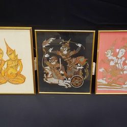 (3) Thai Temple Rubbings Approx 22" x 19" Each 