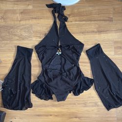 iHeartRaves Black Sparkle Halter Bodysuit