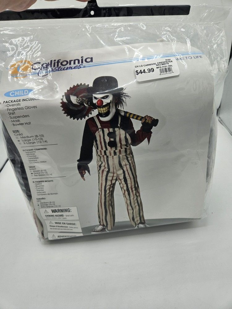 Carnival Creepster Clown Kids Large Halloween Costume NEW