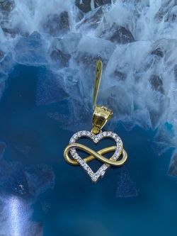 $220 Yellow Gold w Zirconia Heart Infinity Charm Pendant
