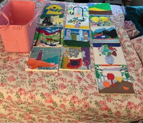 Set of 10 Original Acrylic Paintings on Canvas