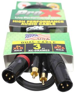 ProX XC-DRXM03 Unbalanced Dual RCA-M to Dual XLR3-M Audio Cable - 3 FT