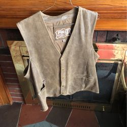 Brown Leather Vest With Indian Embossed On Back 