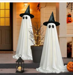 Halloween Ghost Decorations with Witch Hats – Set of 2