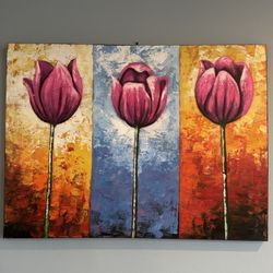Colorful Tulip Canvas Wall Art – 23x31 Floral Triptych