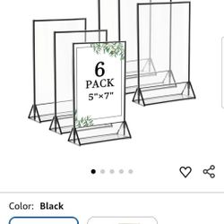 6 Pack 5x7 Inch Clear Acrylic Sign Holders Double-Sided Black Display Stand Picture Frames for Table Numbers, Menus, Flyers, Weddings, and Offices
