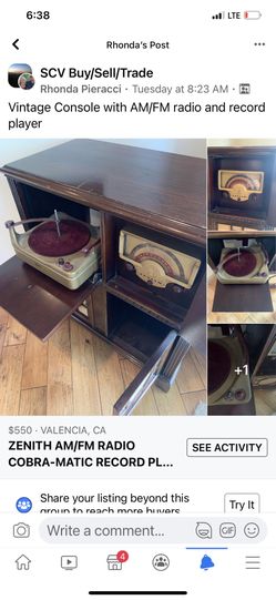 ZENITH AM/FM RADIO COBRA-MATIC RECORD PLAYER TURNTABLE CONSOLE H88ORZ 8H20Z