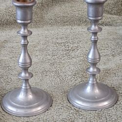 Vintage colonial pewter and copper candlesticks 