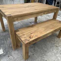 Modern Rustic Farmhouse Chic Solid Wood Dining Table With Bench