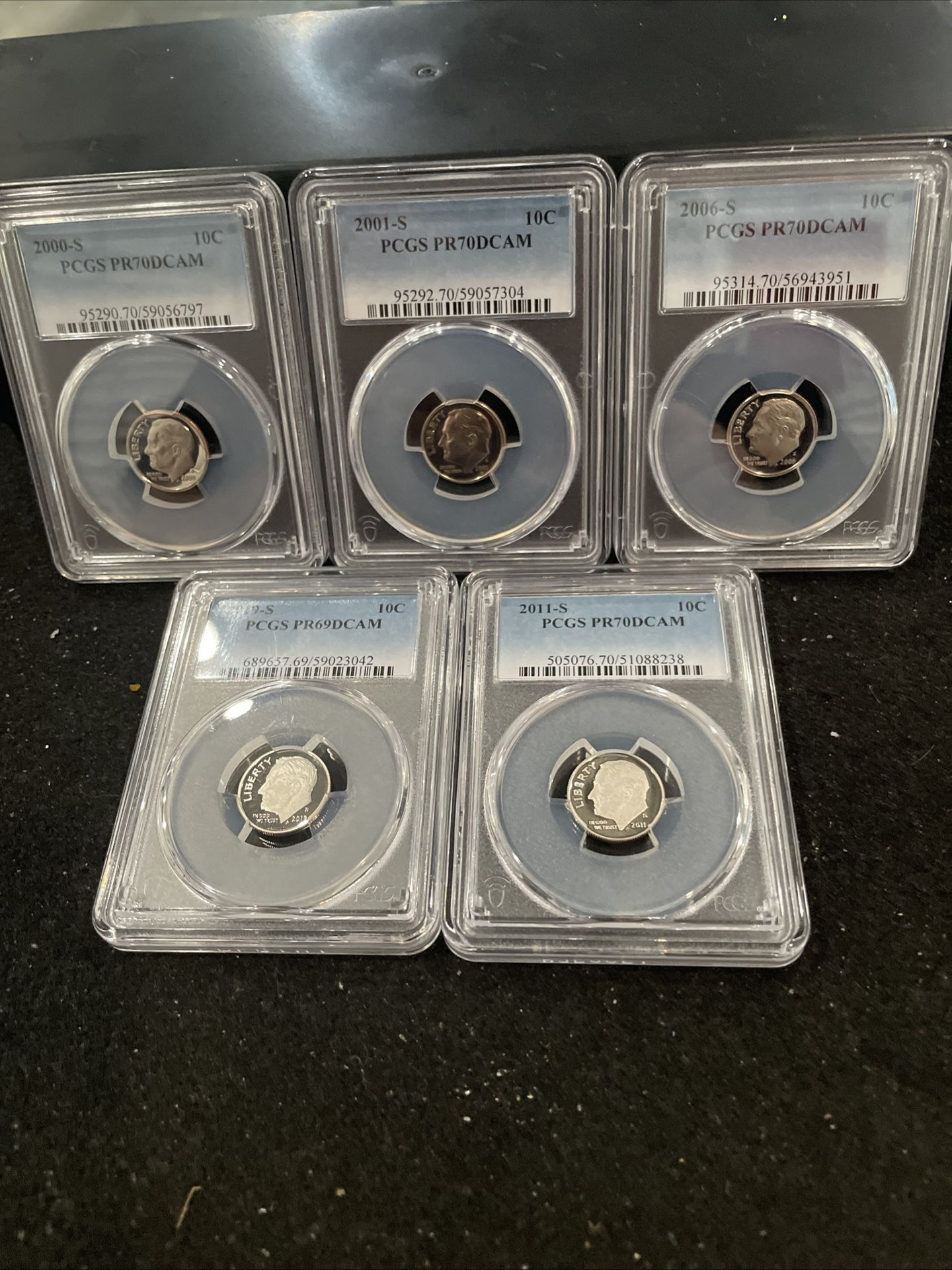 Lot Of 5 Perfect Graded Roosevelt Dimes All Graded At PR70 With A Deep Cameo