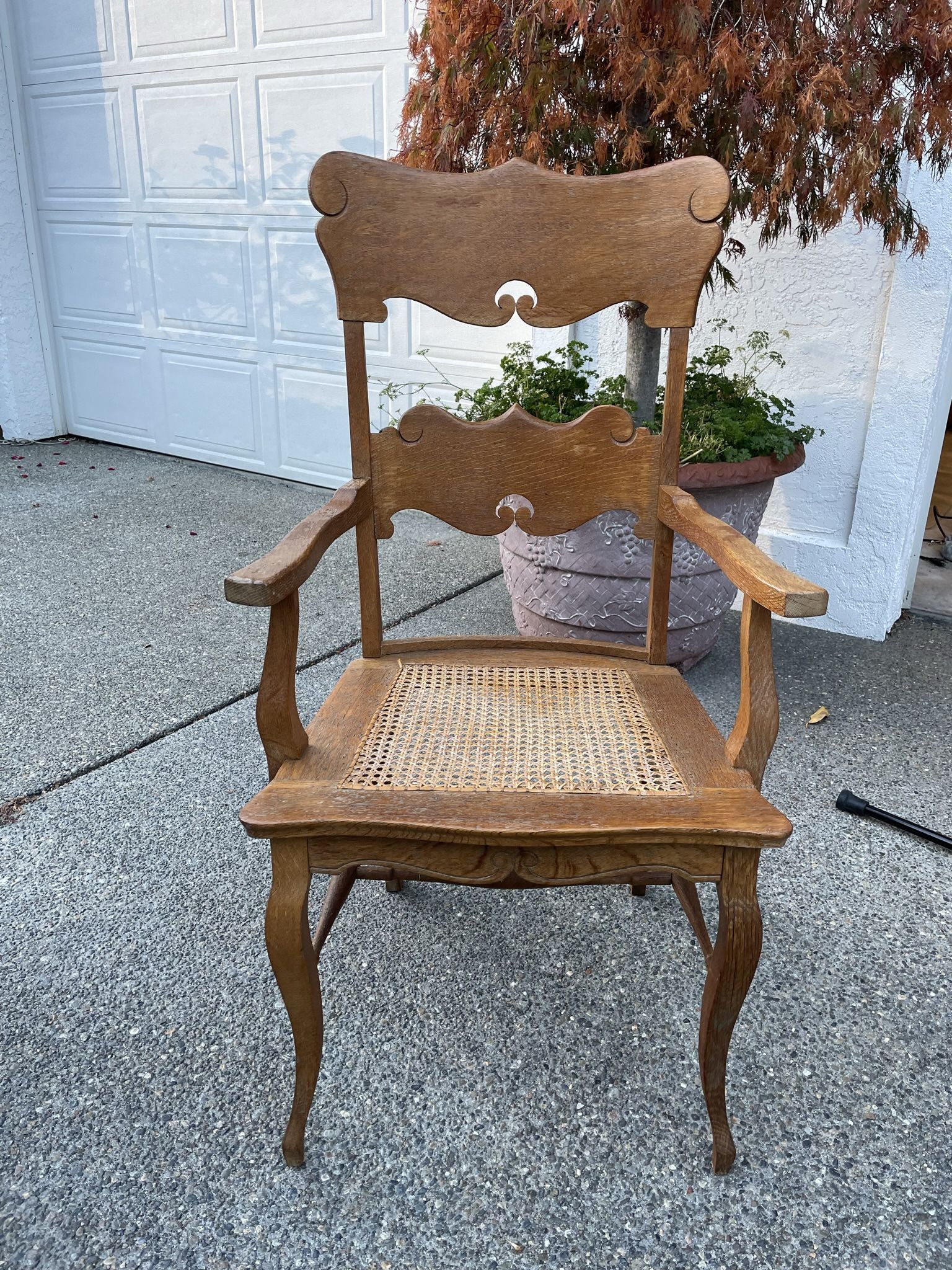 Solid Light Oak Chair With Cane Seat