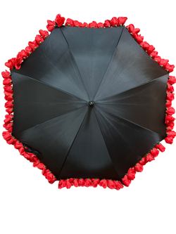 Vintage Huge Black Umbrella Trimmed In Roses 
