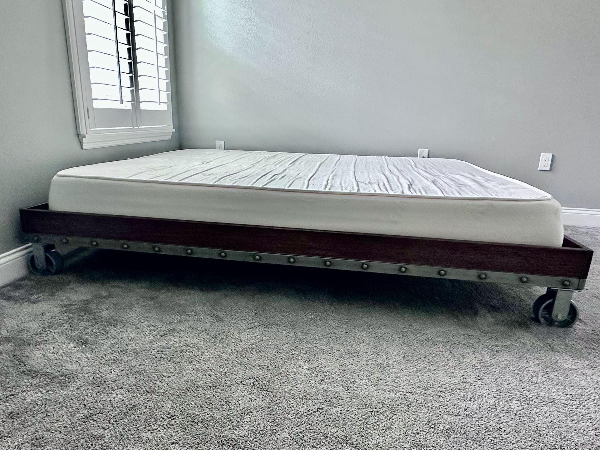 Queen Size Heavy Duty Industrial Platform Mattress AND Bed Frame on Casters
