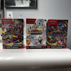 Prismatic Evolutions Booster Bundle, Phantasmal Flames Booster Bundle, Mega Evolution Booster Bundle