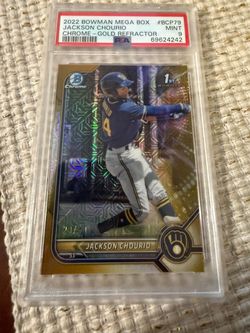 2022 Bowman 1st JACKSON CHOURIO Mega Mojo GOLD Refractor /50 PSA 9, not Ohtani, jordan, Kobe