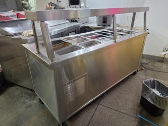 Commercial Stainless Steam Table Serving Line with Sneeze Guard – approx. 6 ft